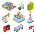 Oil gas industry isometric. Fuel storage oil products gasoline can production pipeline canister tank ship truck tanker