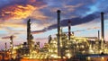 Oil and gas industry - refinery at twilight - factory. Royalty Free Stock Photo