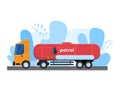 Oil gas industry vector illustration, cartoon flat freight transport, car tank truck transporting petroleum icon