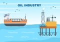 Oil Gas Industry Vector Illustration. Crude Extraction, Refinery Plant, Drilling, Gas Station, Tank use Pipe and Delivery of Fuel