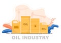 Oil Gas Industry Vector Illustration. Crude Extraction, Refinery Plant, Drilling, Gas Station, Tank use Pipe and Delivery of Fuel