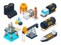 Oil and gas petroleum refining. Isometric pictures set