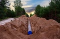 Oil and Gas Pipeline Construction. Natural Gas and Crude oil transmission in pipe from gas storage and plant development to