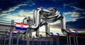 Oil or gas pipeline, flags of Croatia and Russia - 3D illustration