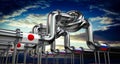 Oil or gas pipeline, flags of Japan and Russia - 3D illustration