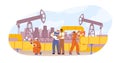 Oil or gas pipeline service vector flat illustration. Engineer and oilman looking to professional document isolated Royalty Free Stock Photo