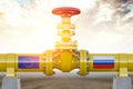 Oil or gas pipeline valve European Union and Russia. Oil and gas energetical crisiis Royalty Free Stock Photo