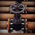 Oil and gas pipeline valves on a piping Royalty Free Stock Photo