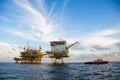 Oil and gas platform in the gulf or the sea, Offshore oil and rig construction, Energy business Royalty Free Stock Photo