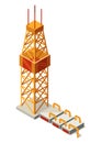 Oil gas platform isometric icon composition. Offshore mining element of depot petroleum products with drilling rig Royalty Free Stock Photo