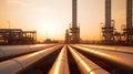 Oil and gas rafinery pipline. Industrial pipes in sunny weather. Background for news or webstite Royalty Free Stock Photo