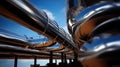 Oil and gas rafinery pipline. Industrial pipes in sunny weather. Background for news or webstite