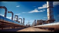 Oil and gas rafinery pipline. Industrial pipes in sunny weather Royalty Free Stock Photo