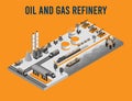 Oil and Gas refinery concept 3d isometric with offshore oil rig, tanker, Pump, Transportation, factory and gas station. Royalty Free Stock Photo