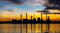 Oil and gas refinery industry plant with glitter lighting and sunrise in the morning, Factory of petroleum industrial Royalty Free Stock Photo