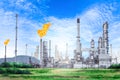 Oil and gas refinery plant with with flare stack on blue sky background Royalty Free Stock Photo