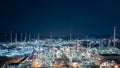 Oil and gas refinery plant or petrochemical industry at night sky, Manufacturing of petroleum industrial business aerial view Royalty Free Stock Photo