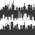 Oil and Gas Refinery Power Plant Silhouette. Vector Pattern Set Royalty Free Stock Photo