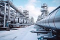 an oil and gas refining plant with a network of extended pipelines,in winter, the concept of oil and gas refining,economics,energy