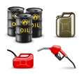 Oil and gas related items design set. Fuel industry vector illustration collection in realistic style. Power and energy