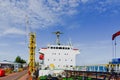 Shipyard ship moored waiting repairing and Maintenance