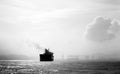 Oil and gas tanker ship in black and white Royalty Free Stock Photo