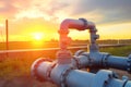 Oil or gas transportation pipe at sunset. Generate Ai