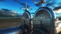 Oil, gas valve. Pipeline in desert. Oil concept. 3d rendering.