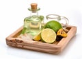 spa treatment oil body natural lime bottle organic skincare lemon. Generative AI.