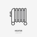 Oil heater flat line icon. Vector outline illustration of domestic heater. Black color thin linear sign for interior