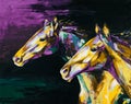 Oil horse portrait painting in multicolored tones. Conceptual abstract painting of a horses.