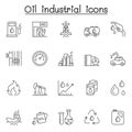 Oil industrial icons set in thin line style Royalty Free Stock Photo