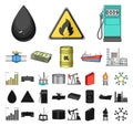 Oil industry cartoon, black icons in set collection for design. Equipment and oil production vector symbol stock web Royalty Free Stock Photo