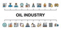 Oil industry color icon banner. Fuel Truck, Engineer, Gasoline, Cargo Ship vector illustration with colored icons. Royalty Free Stock Photo