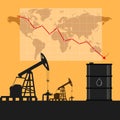 Oil industry concept. Oil price falling down graph and chart wit Royalty Free Stock Photo