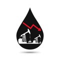 Oil industry concept. Oil price falling down graph with petroleum pump and oil drop. Royalty Free Stock Photo