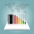 Oil industry concept. Oil price falling down graph with world ma Royalty Free Stock Photo