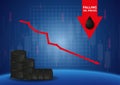 Oil industry crisis concept. Falling oil price with red arrow down and oil barrels. Royalty Free Stock Photo