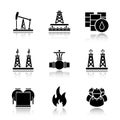 Oil industry drop shadow black icons set