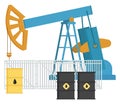 Oil industry equipment, Pumpjack and oil barrels, Overground drive for a reciprocating piston pump Royalty Free Stock Photo