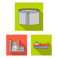Oil industry flat icons in set collection for design. Equipment and oil production vector symbol stock web illustration. Royalty Free Stock Photo