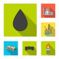 Oil industry flat icons in set collection for design. Equipment and oil production vector symbol stock web illustration. Royalty Free Stock Photo