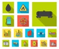 Oil industry flat icons in set collection for design. Equipment and oil production vector symbol stock web illustration. Royalty Free Stock Photo