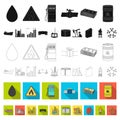 Oil industry flat icons in set collection for design. Equipment and oil production vector symbol stock web illustration. Royalty Free Stock Photo