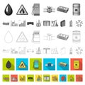 Oil industry flat icons in set collection for design. Equipment and oil production vector symbol stock web illustration. Royalty Free Stock Photo