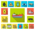 Oil industry flat icons in set collection for design. Equipment and oil production vector symbol stock web illustration. Royalty Free Stock Photo