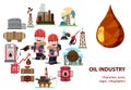 Oil industry icons, characters, infographics