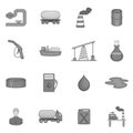 Oil industry icons set, black monochrome style Royalty Free Stock Photo