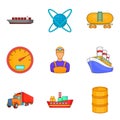 Oil industry icons set, cartoon style Royalty Free Stock Photo