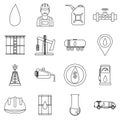 Oil industry icons set, outline style Royalty Free Stock Photo